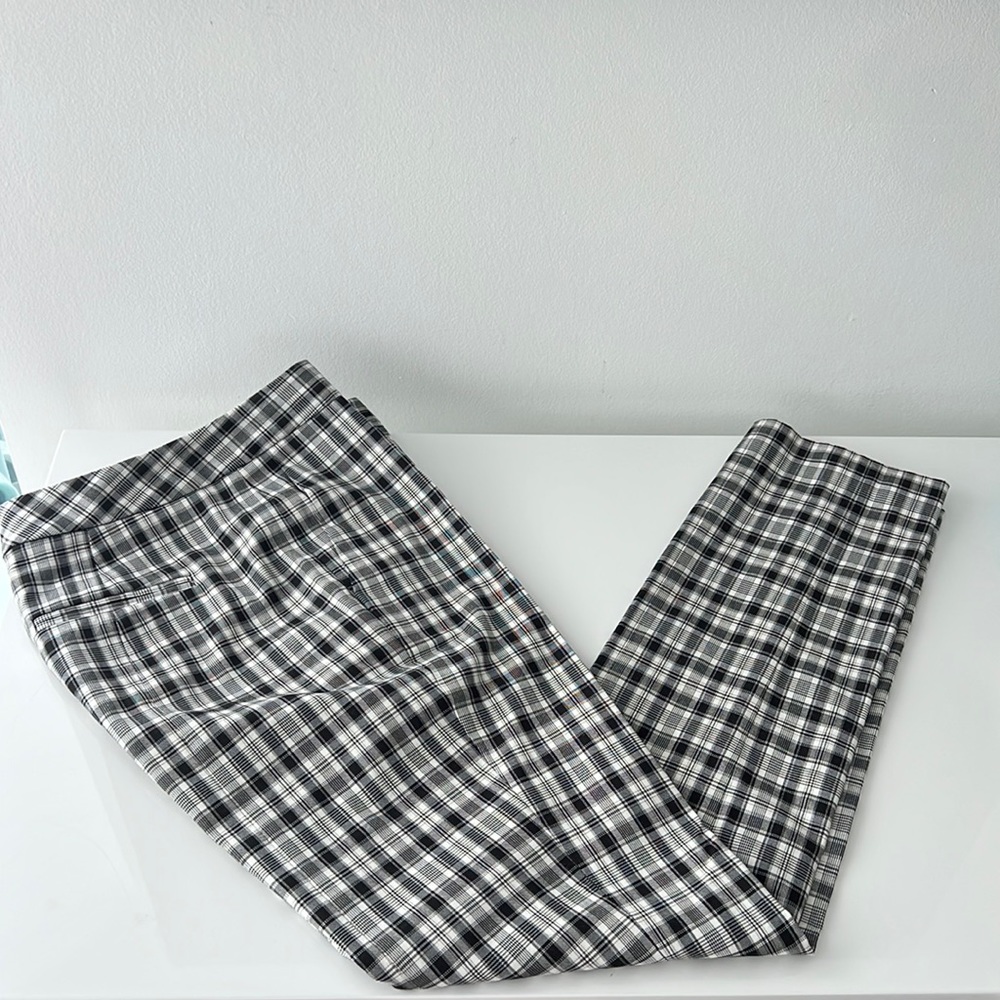 ELIE TAHARI Straight-Leg Crop Black/White Plaid Trousers Size/2